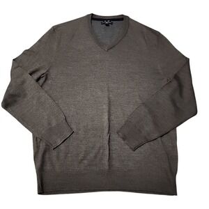 Club Room Merino Wool Blend Pullover Sweater Brown V-Neck Cozy Preppy Academia M